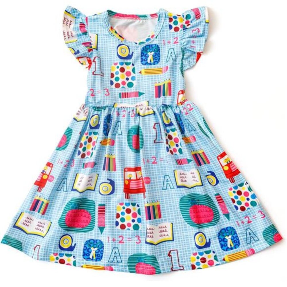Toddler Girls Back to School Pencil Dress Casual Flutter‎ Sleeve Bottom Dress